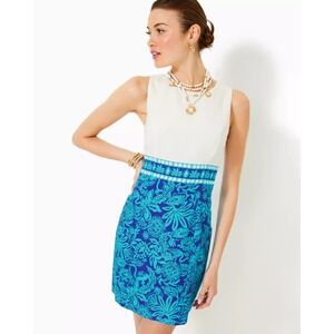 Lilly Pulitzer size 8 Aubria Shift Dress Jungle Escape Breezy Aqua White